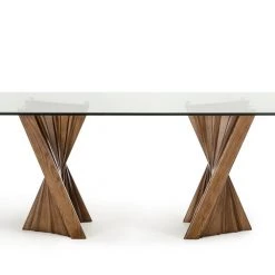 VIG Modrest Corbin Modern Walnut & Glass Dining Table Dining Room