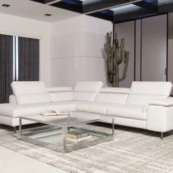 VIG Coronelli Collezioni Viola - Italian Contemporary White Leather Left Facing Sectional Sofa Living Room
