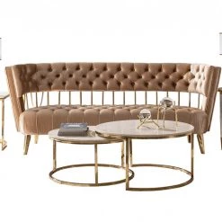 VIG Divani Casa Courtney - Beige & Gold Fabric Sofa Living Room