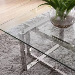 VIG Modrest Valiant Modern Glass & Stainless Steel Coffee Table By Hollywood Glam