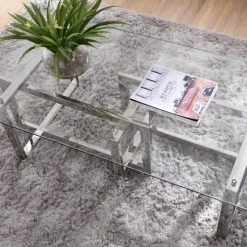 VIG Modrest Valiant Modern Glass & Stainless Steel Coffee Table By Hollywood Glam