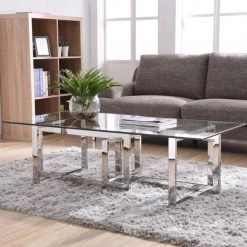 VIG Modrest Valiant Modern Glass & Stainless Steel Coffee Table By Hollywood Glam