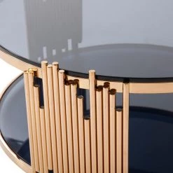 VIG Modrest Bryce Modern Smoked Glass & Rosegold Round Coffee Table