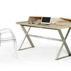 VIG Modrest Bradley Modern Beige Leather And Orange Office Desk