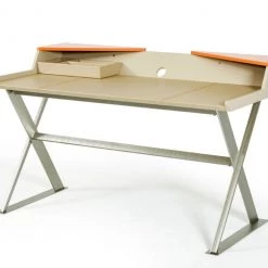 VIG Modrest Bradley Modern Beige Leather And Orange Office Desk