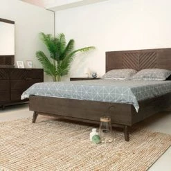 VIG Bedroom Modrest Daisy Mid-Century Dark Acacia Bed