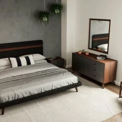 VIG Nova Domus Dali Modern Grey Fabric & Walnut Bed Beds & Headboards