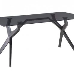 VIG Modrest Darley - Modern Grey Glass & Black Stainless Steel Dining Table Dining Room