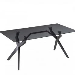 VIG Modrest Darley - Modern Grey Glass & Black Stainless Steel Dining Table Dining Room