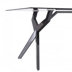 VIG Modrest Darley - Modern Grey Glass & Black Stainless Steel Dining Table Dining Room