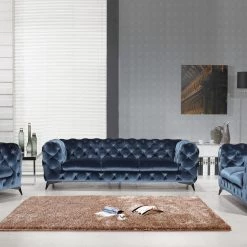 VIG Living Room Divani Casa Delilah Modern Blue Fabric Sofa