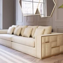 VIG Living Room Divani Casa Mobray - Glam Beige And Gold Fabric Sofa