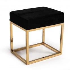 VIG Bedroom Modrest Downey Modern Blue Velvet & Gold Stool Ottoman
