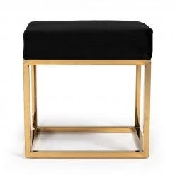 VIG Bedroom Modrest Downey Modern Blue Velvet & Gold Stool Ottoman