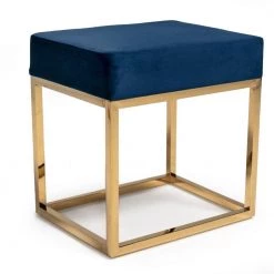 VIG Bedroom Modrest Downey Modern Blue Velvet & Gold Stool Ottoman