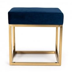 VIG Bedroom Modrest Downey Modern Blue Velvet & Gold Stool Ottoman