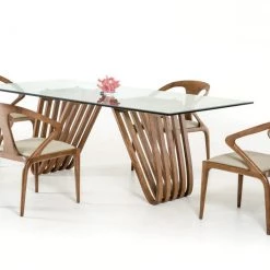 VIG Dining Room Modrest Draper Contemporary Walnut & Glass Dining Table