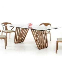 VIG Dining Room Modrest Draper Contemporary Walnut & Glass Dining Table