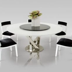 VIG Dining Room A&X Spiral - Modern Round White Dining Table With Lazy Susan
