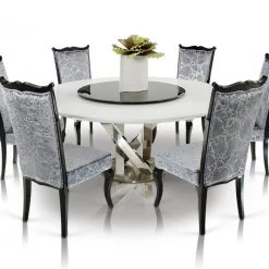 VIG Dining Room A&X Spiral - Modern Round White Dining Table With Lazy Susan