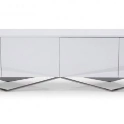 VIG Side & Console Table Modrest Duke - Modern White & Stainless Steel TV Stand