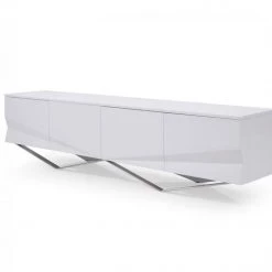VIG Side & Console Table Modrest Duke - Modern White & Stainless Steel TV Stand