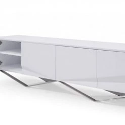 VIG Side & Console Table Modrest Duke - Modern White & Stainless Steel TV Stand
