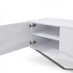 VIG Side & Console Table Modrest Duke - Modern White & Stainless Steel TV Stand