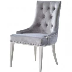 VIG Modrest Dumas - Contemporary Grey Velvet & Stainless Steel Dining Chair (Set Of 2)