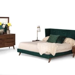 VIG Beds & Headboards Nova Domus Durango Modern Green Fabric & Walnut Bed
