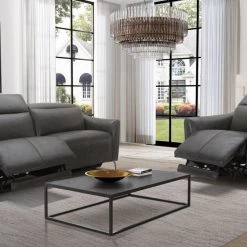 VIG Divani Casa Prairie Modern Dark Grey Leather Dual Electric Sofa Recliner With Electric Headrest