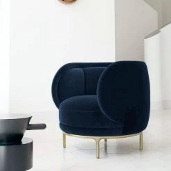 VIG Divani Casa Eckley - Blue Velvet Accent Chair Living Room