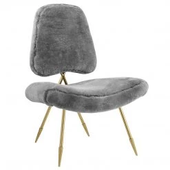 Modway Living Room Ponder Upholstered Sheepskin Fur Lounge Chair