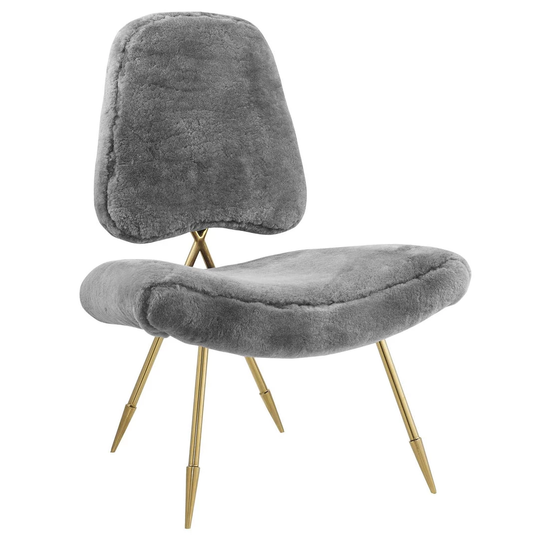 Modway Living Room Ponder Upholstered Sheepskin Fur Lounge Chair
