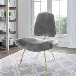 Modway Living Room Ponder Upholstered Sheepskin Fur Lounge Chair