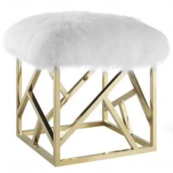 Modway Intersperse Sheepskin Gold Frame Ottoman Bedroom