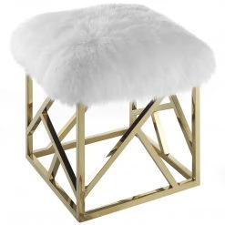 Modway Intersperse Sheepskin Gold Frame Ottoman Bedroom