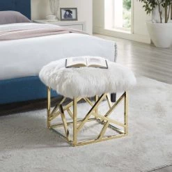 Modway Intersperse Sheepskin Gold Frame Ottoman Bedroom