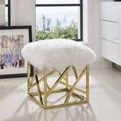 Modway Intersperse Sheepskin Gold Frame Ottoman Bedroom