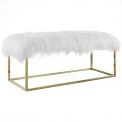 Modway Bedroom Anticipate White Sheepskin Bench