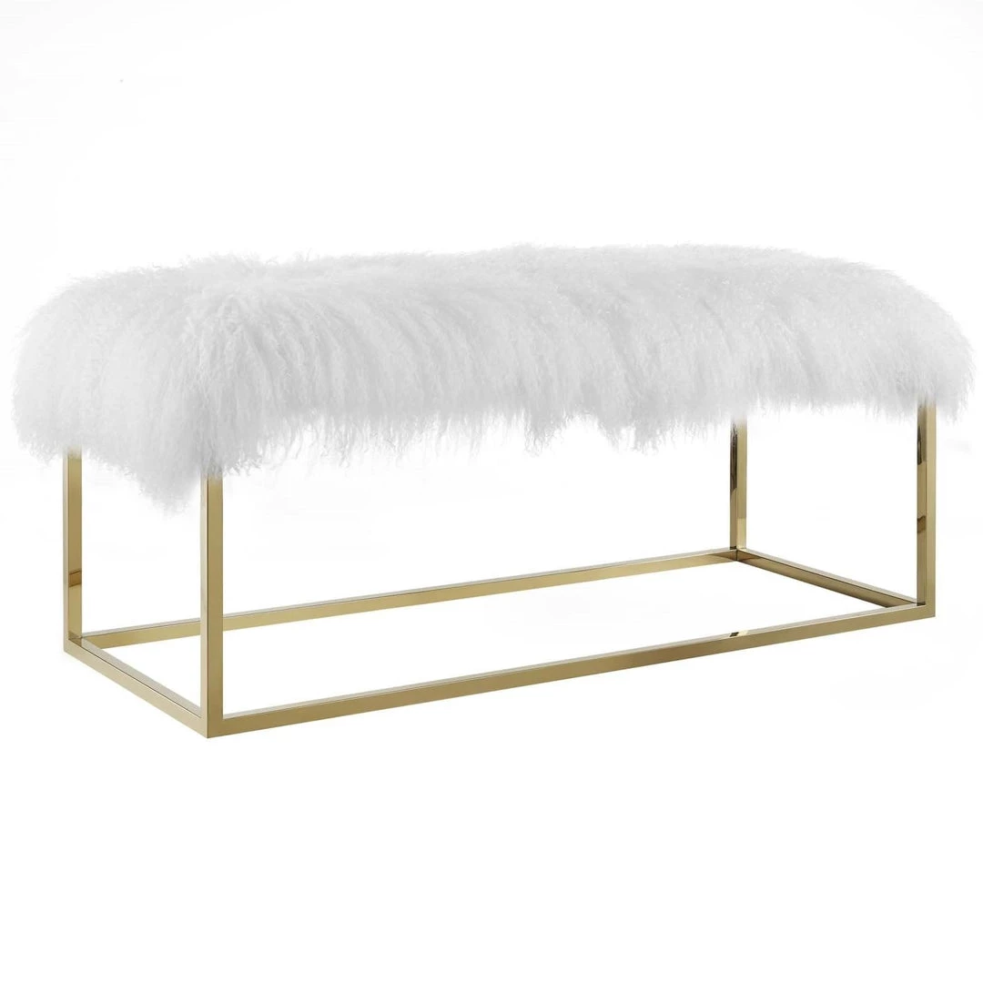 Modway Bedroom Anticipate White Sheepskin Bench