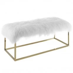 Modway Bedroom Anticipate White Sheepskin Bench