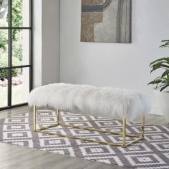 Modway Bedroom Anticipate White Sheepskin Bench