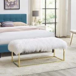 Modway Bedroom Anticipate White Sheepskin Bench