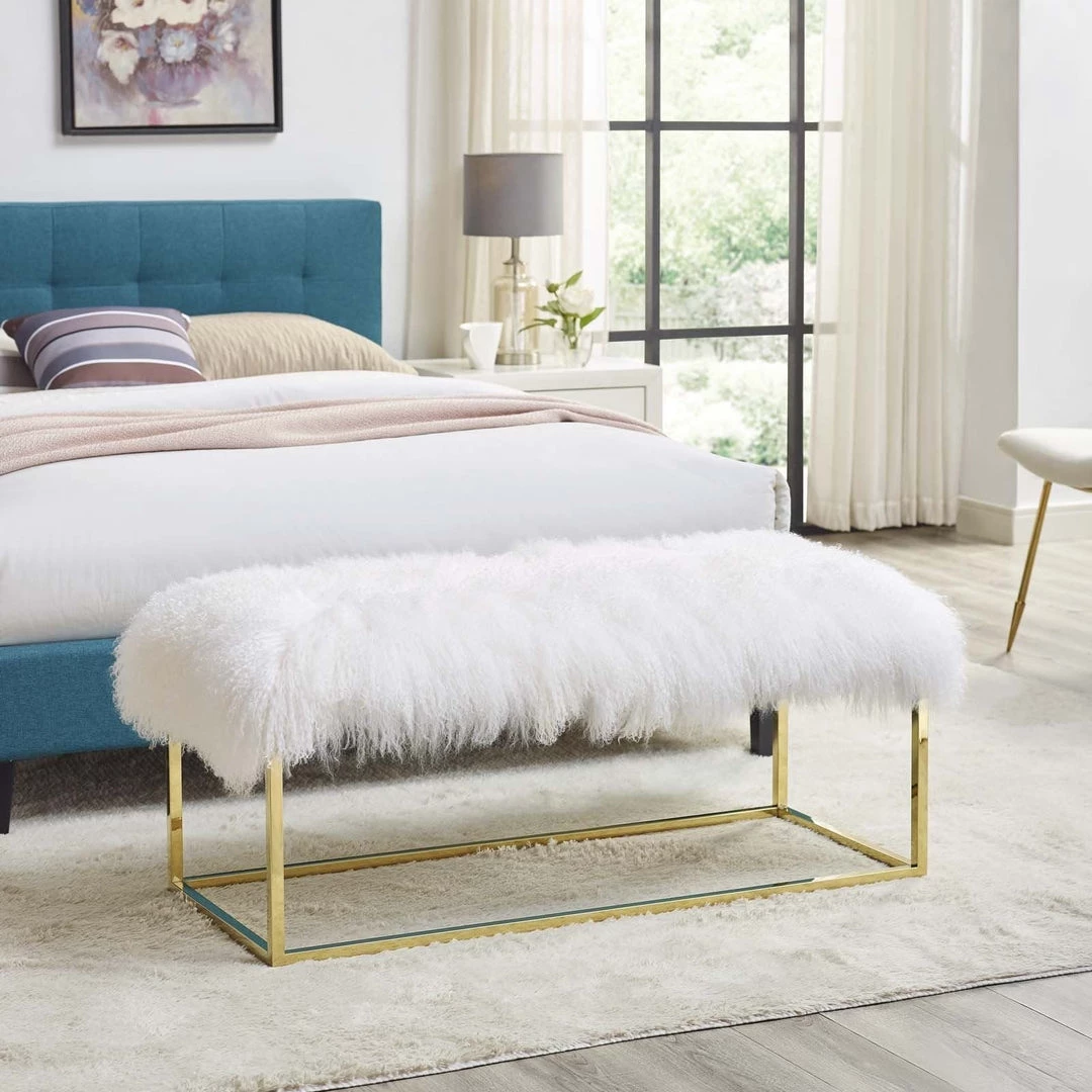 Modway Bedroom Anticipate White Sheepskin Bench