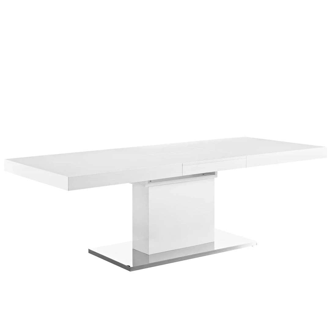 Modway Vector Expandable Dining Table In White Silver