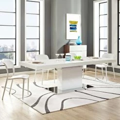 Modway Vector Expandable Dining Table In White Silver