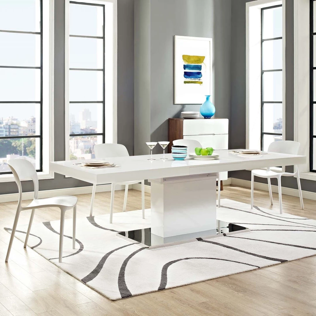 Modway Vector Expandable Dining Table In White Silver