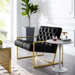 Modway Living Room Bequest Velvet Gold Stainless Steel Accent Chair
