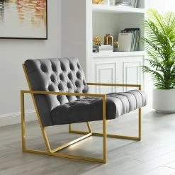Modway Living Room Bequest Velvet Gold Stainless Steel Accent Chair